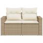 Preview: Gartensofa mit Kissen 2-Sitzer Beige Poly Rattan