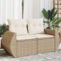 Preview: ARDEBO.de - Gartensofa mit Kissen 2-Sitzer Beige Poly Rattan