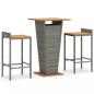 Preview: 3-tlg. Gartenbar-Set Grau Poly Rattan & Massivholz Akazie