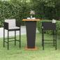 Preview: ARDEBO.de - 3-tlg. Gartenbar-Set mit Kissen Poly Rattan Schwarz