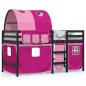 Preview: Kinderhochbett mit Tunnel Rosa 90x190 cm Massivholz Kiefer