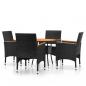 Preview: 5-tlg. Bistro-Set Poly-Rattan und Massivholz Schwarz