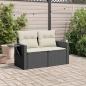 Preview: Gartensofa mit Kissen 2-Sitzer Schwarz Poly Rattan