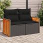 Preview: ARDEBO.de - Gartensofa mit Kissen 2-Sitzer Schwarz Poly Rattan