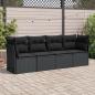 Preview: ARDEBO.de - 4-tlg. Garten-Sofagarnitur mit Kissen Schwarz Poly Rattan