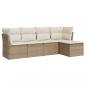 Preview: 5-tlg. Garten-Sofagarnitur mit Kissen Beige Poly Rattan