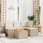 Preview: ARDEBO.de - 5-tlg. Garten-Sofagarnitur mit Kissen Beige Poly Rattan