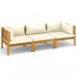 Preview: ARDEBO.de - 3-Sitzer-Gartensofa mit Creme Kissen Massivholz Akazie