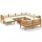 Preview: 10-tlg. Garten-Lounge-Set mit Creme Kissen Massivholz Akazie