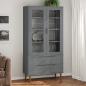 Preview: ARDEBO.de - Vitrinenschrank MOLDE Grau 90x35x175 cm Massivholz Kiefer