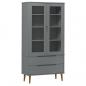 Preview: Vitrinenschrank MOLDE Grau 90x35x175 cm Massivholz Kiefer