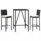 Preview: 3-tlg. Gartenbar-Set mit Kissen Schwarz Poly Rattan