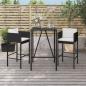 Preview: ARDEBO.de - 3-tlg. Gartenbar-Set mit Kissen Schwarz Poly Rattan