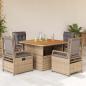 Preview: ARDEBO.de - 5-tlg. Garten-Essgruppe mit Kissen Beige Poly Rattan