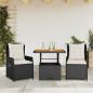 Preview: ARDEBO.de - 3-tlg. Bistro-Set mit Kissen Schwarz Poly Rattan