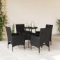 Preview: ARDEBO.de - 5-tlg. Garten-Essgruppe mit Kissen Schwarz Poly Rattan und Glas