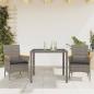 Preview: ARDEBO.de - 3-tlg. Garten-Essgruppe mit Kissen Grau Poly Rattan und Glas