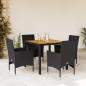 Preview: ARDEBO.de - 5-tlg. Garten-Essgruppe mit Kissen Schwarz Poly Rattan Akazie