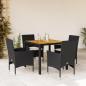 Preview: ARDEBO.de - 5-tlg. Garten-Essgruppe mit Kissen Schwarz Poly Rattan Akazie