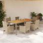 Preview: ARDEBO.de - 7-tlg. Garten-Essgruppe mit Kissen Beige Poly Rattan Akazie