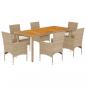 Preview: 7-tlg. Garten-Essgruppe mit Kissen Beige Poly Rattan Akazie