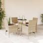 Preview: ARDEBO.de - 5-tlg. Garten-Essgruppe mit Kissen Beige Poly Rattan und Glas