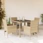 Preview: ARDEBO.de - 5-tlg. Garten-Essgruppe mit Kissen Beige Poly Rattan und Glas