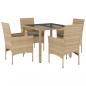 Preview: 5-tlg. Garten-Essgruppe mit Kissen Beige Poly Rattan und Glas