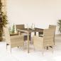 Preview: ARDEBO.de - 5-tlg. Garten-Essgruppe mit Kissen Beige Poly Rattan und Glas