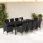 Preview: ARDEBO.de - 11-tlg. Garten-Essgruppe mit Kissen Schwarz Poly Rattan Glas