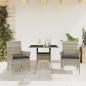 Preview: ARDEBO.de - 3-tlg. Garten-Essgruppe mit Kissen Hellgrau Poly Rattan Glas