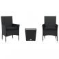 Preview: 3-tlg. Bistro-Set mit Kissen Schwarz Poly Rattan und Glas