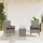 Preview: ARDEBO.de - 3-tlg. Bistro-Set mit Kissen Grau Poly Rattan und Glas