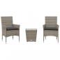 Preview: 3-tlg. Bistro-Set mit Kissen Grau Poly Rattan und Glas