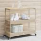 Preview: ARDEBO.de - Barwagen 3 Böden Beige Poly Rattan und Massivholz Akazie