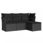 Preview: 4-tlg. Garten-Sofagarnitur mit Kissen Schwarz Poly Rattan