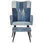 Preview: Sessel mit Hocker Blau Denim Patchwork Canvas