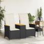 Preview: Gartensofa 2-Sitzer Verstellbar mit Tisch Schwarz Poly Rattan