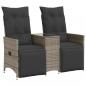 Preview: ARDEBO.de - Gartensofa 2-Sitzer Verstellbar mit Tisch Grau Poly Rattan