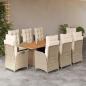 Preview: 9-tlg. Garten-Essgruppe mit Kissen Beige Poly Rattan