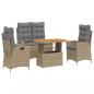 Preview: 4-tlg. Garten-Essgruppe mit Kissen Beige Poly Rattan