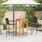 Preview: 3-tlg. Gartenbar-Set Braun Massivholz Akazie und Poly Rattan