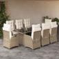 Preview: ARDEBO.de - 9-tlg. Garten-Essgruppe mit Kissen Beige Poly Rattan