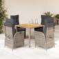 Preview: ARDEBO.de - 5-tlg. Garten-Essgruppe mit Kissen Grau Poly Rattan