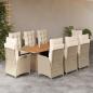 Preview: ARDEBO.de - 9-tlg. Garten-Essgruppe mit Kissen Beige Poly Rattan