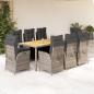 Preview: ARDEBO.de - 9-tlg. Garten-Essgruppe mit Kissen Grau Poly Rattan