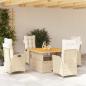 Preview: ARDEBO.de - 5-tlg. Garten-Essgruppe mit Kissen Beige Poly Rattan