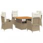 Preview: 5-tlg. Garten-Essgruppe mit Kissen Beige Poly Rattan