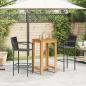 Preview: 3-tlg. Gartenbar-Set Schwarz Massivholz Akazie und Poly Rattan