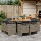 Preview: ARDEBO.de - 9-tlg. Garten-Essgruppe mit Kissen Grau Poly Rattan